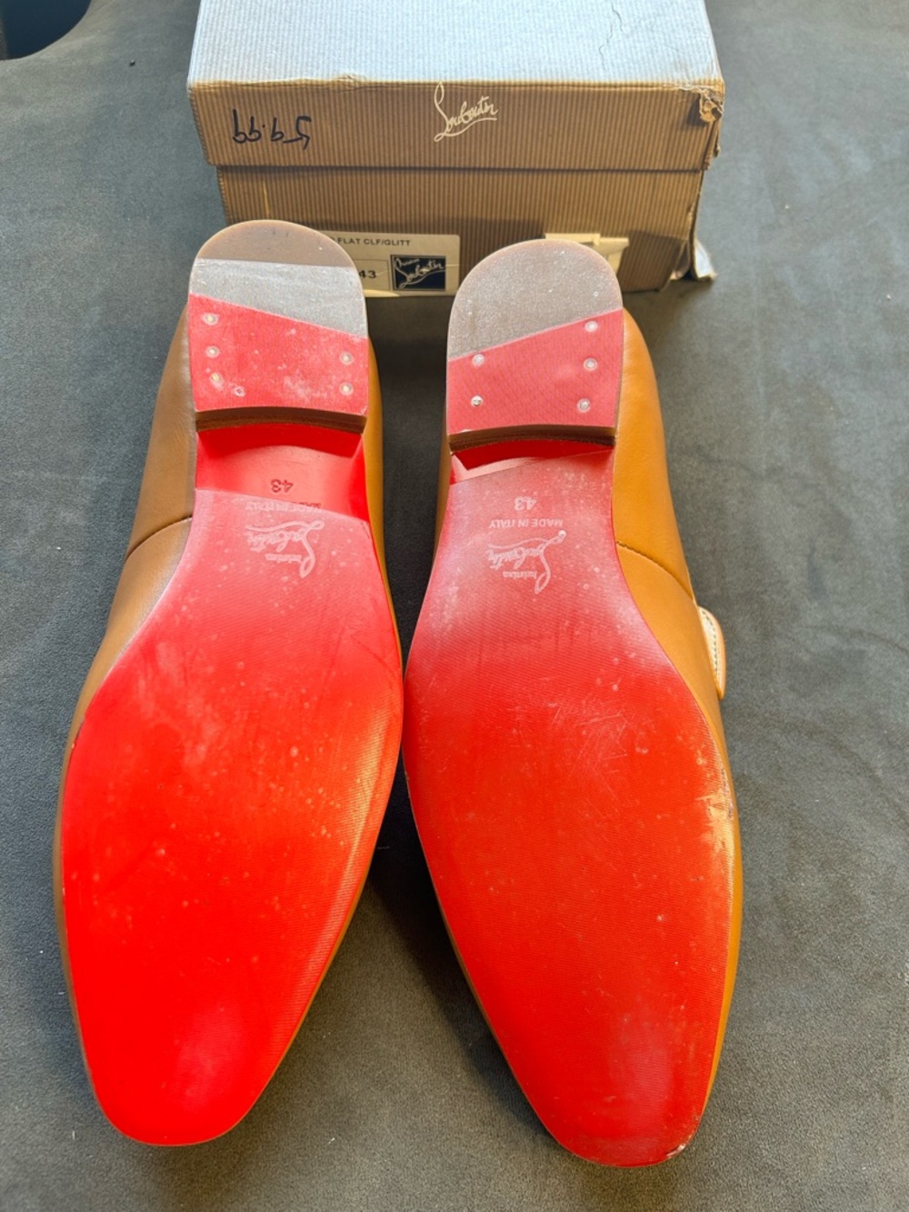 Christian Louboutin Men's Tan Leather Slip-On Loafers - Picture 5 of 8